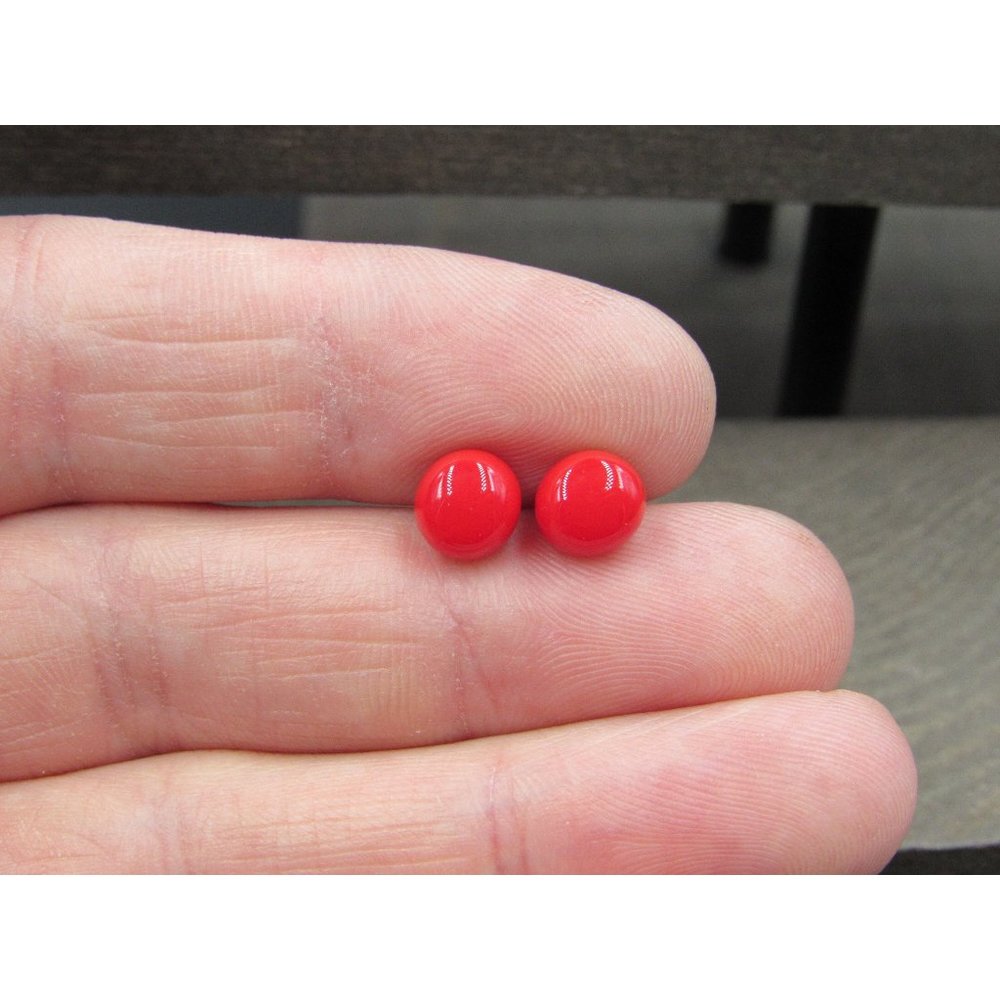 Sterling Silver Red Glass Orb Stud Earrings